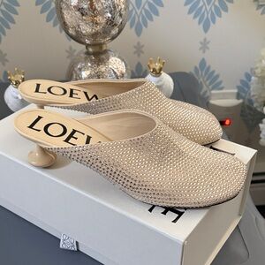 Loewe Shimmering rhinestone crystal Beige Mules clogs size 40